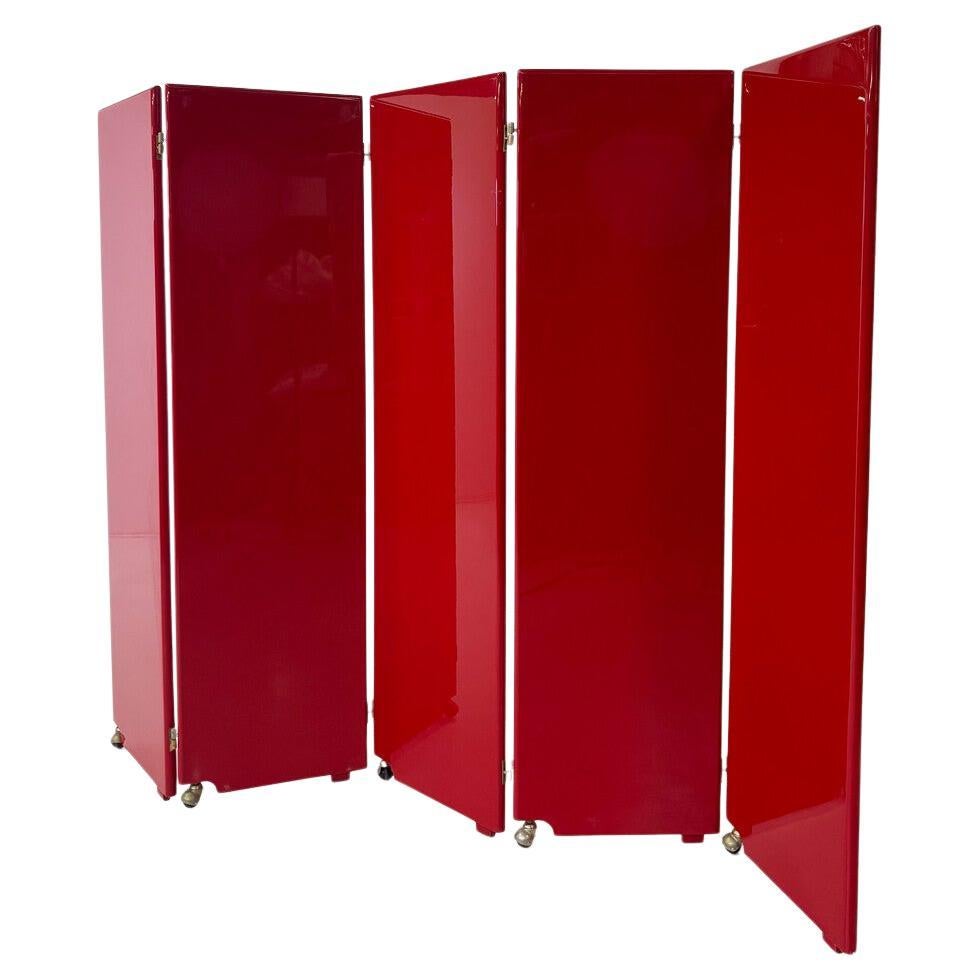 Mid-Century Modern Red Lacquered Room Divider, Italy, 1960s