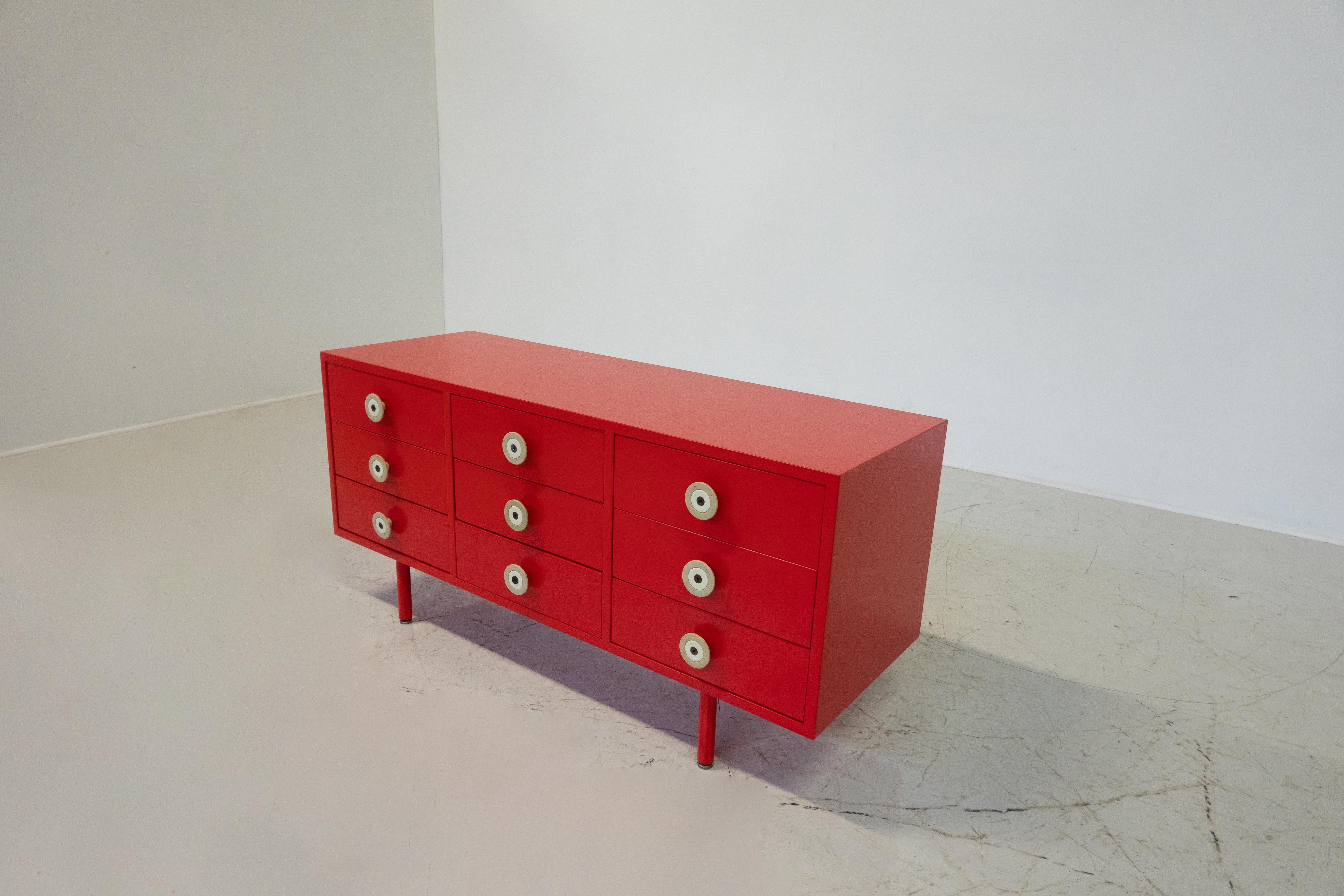 Mid-Century Modern Red Lacquered Sideboard , Italy, 1970s