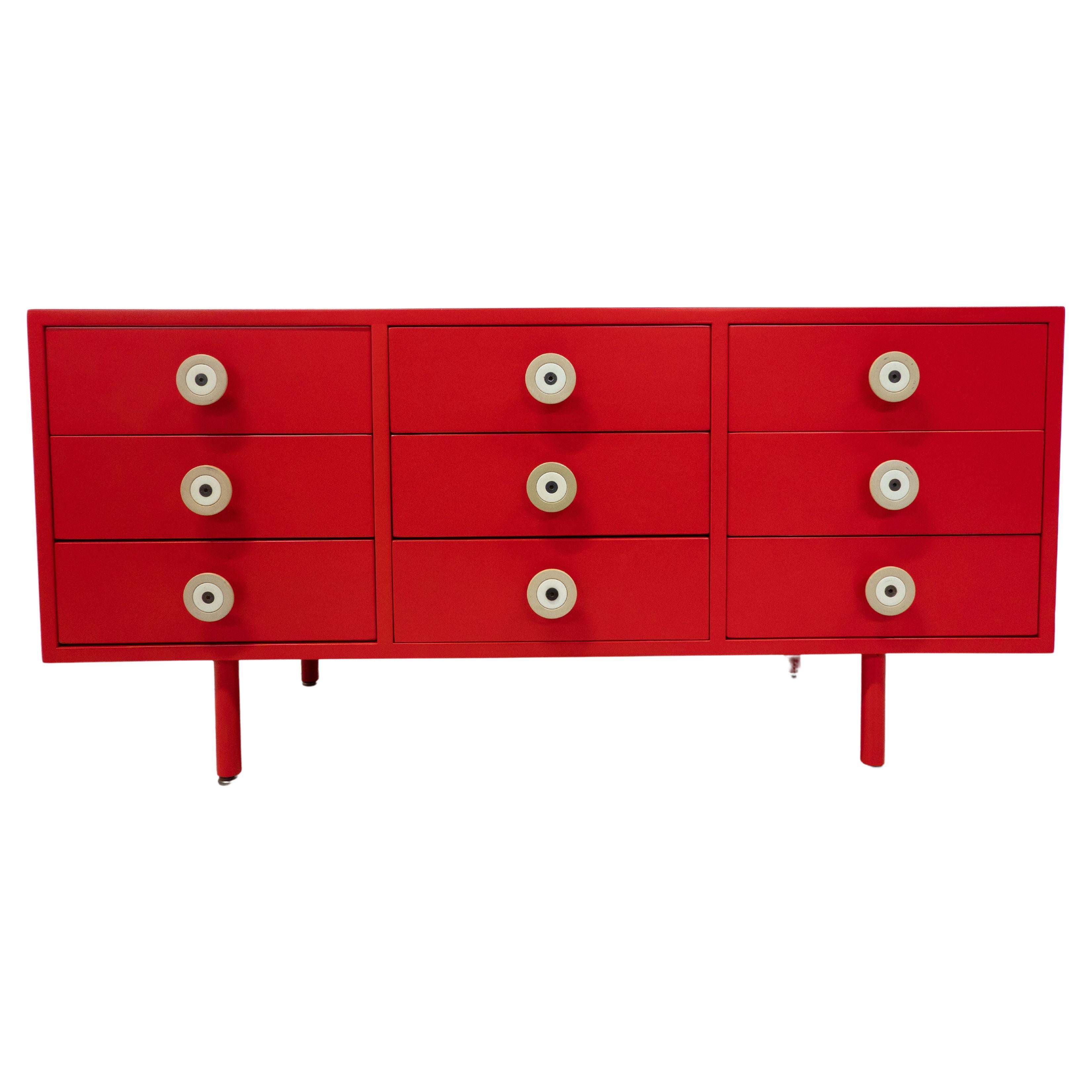 Mid-Century Modern Red Lacquered Sideboard, Italy, 1970s For Sale