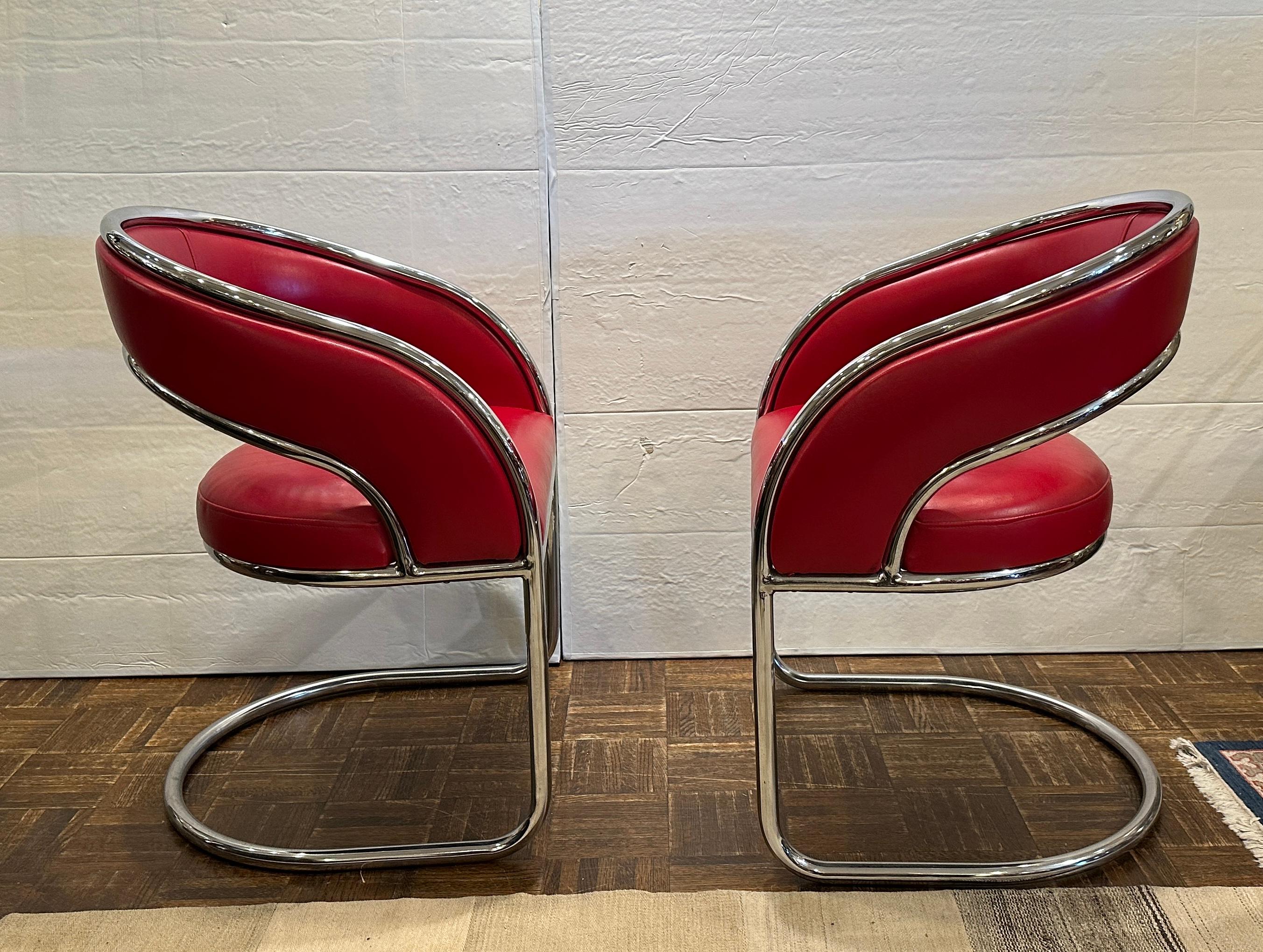 Mid-Century Modern Mid Century Modern Red Leather Lounge Chairs, Pair For Sale