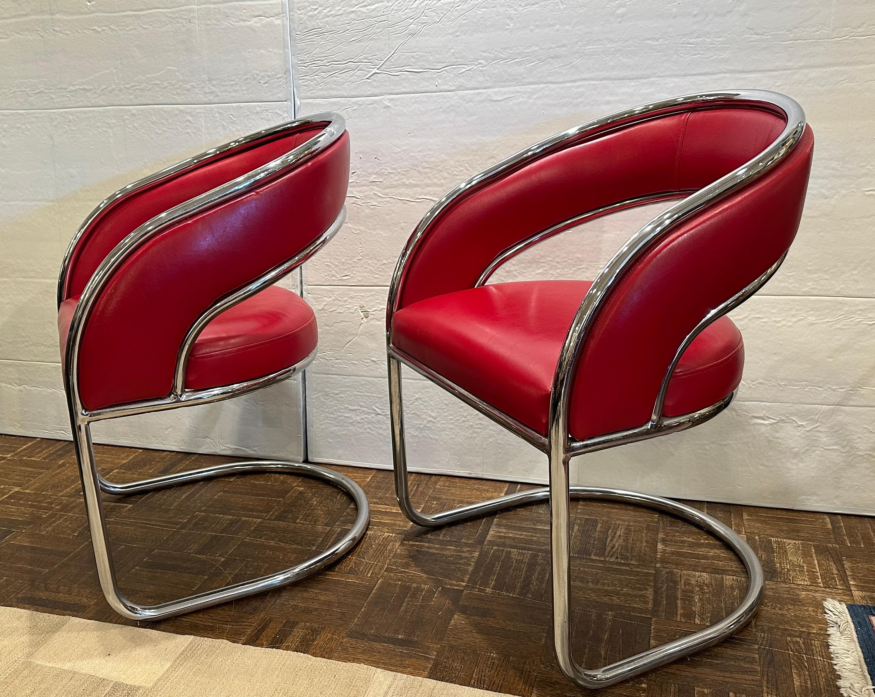 Hand-Crafted Mid Century Modern Red Leather Lounge Chairs, Pair For Sale
