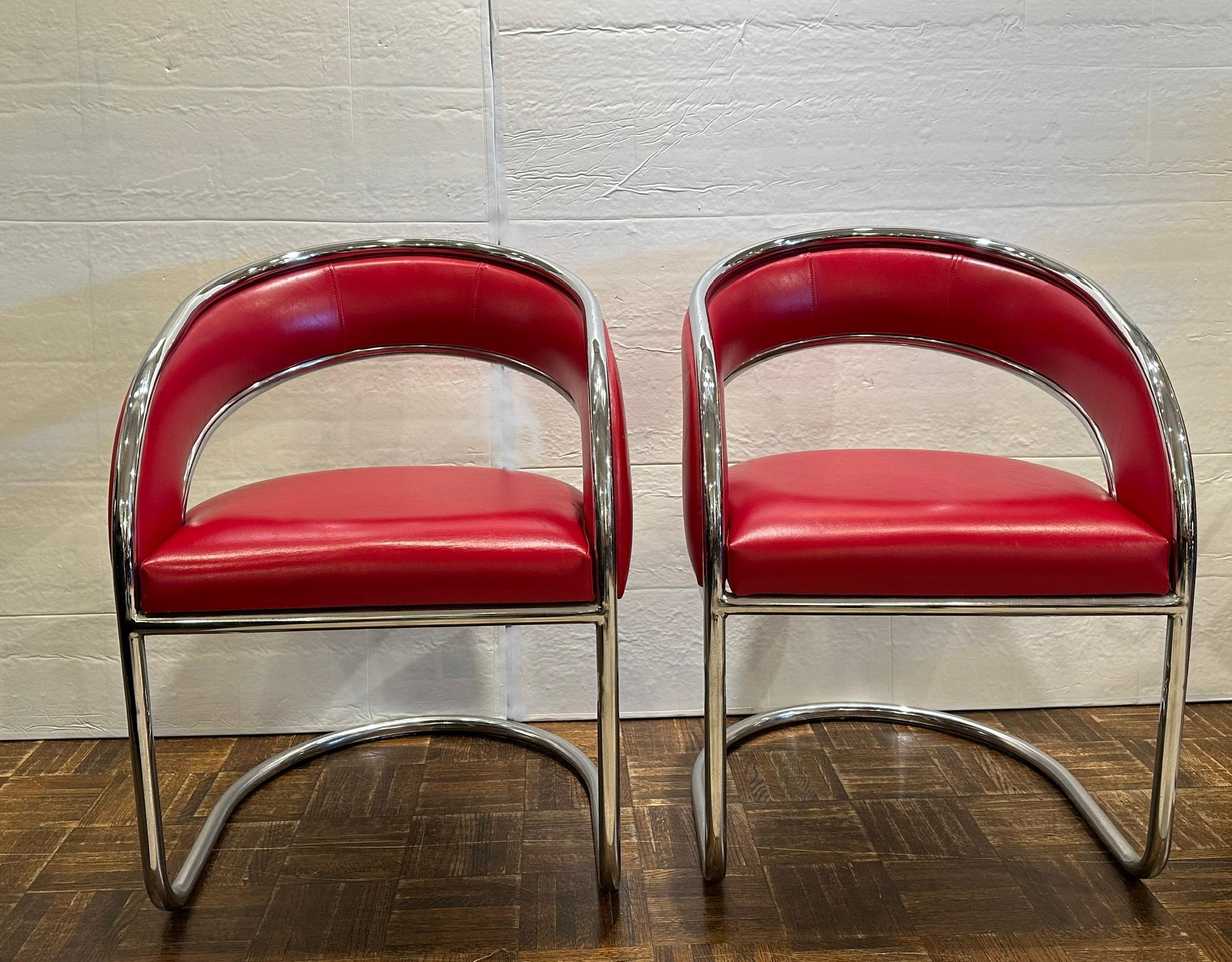 Mid Century Modern Red Leather Lounge Chairs, Pair In Good Condition For Sale In Summerland, CA