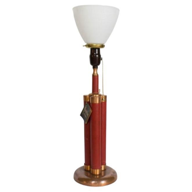 Mid-Century Modern Red Leather Dynamite Lamp For Sale