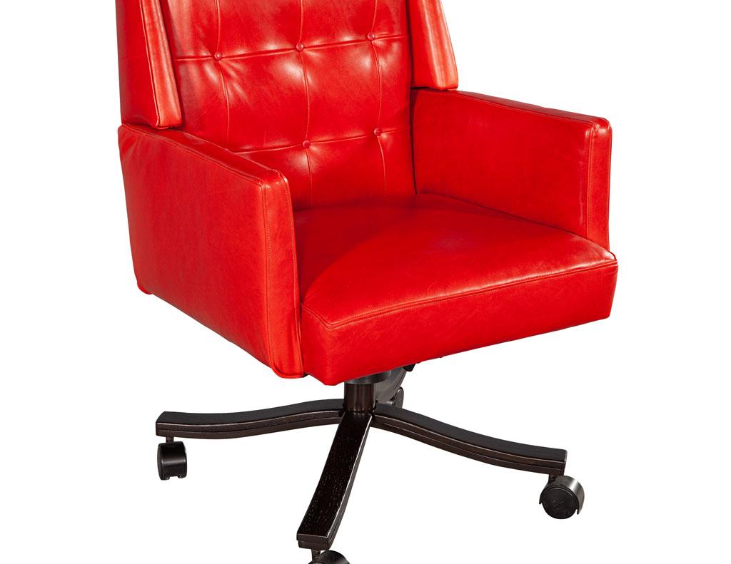 Mid-Century Modern Red Leather Swivel Office Chair 3