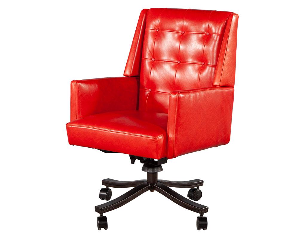 American Mid-Century Modern Red Leather Swivel Office Chair