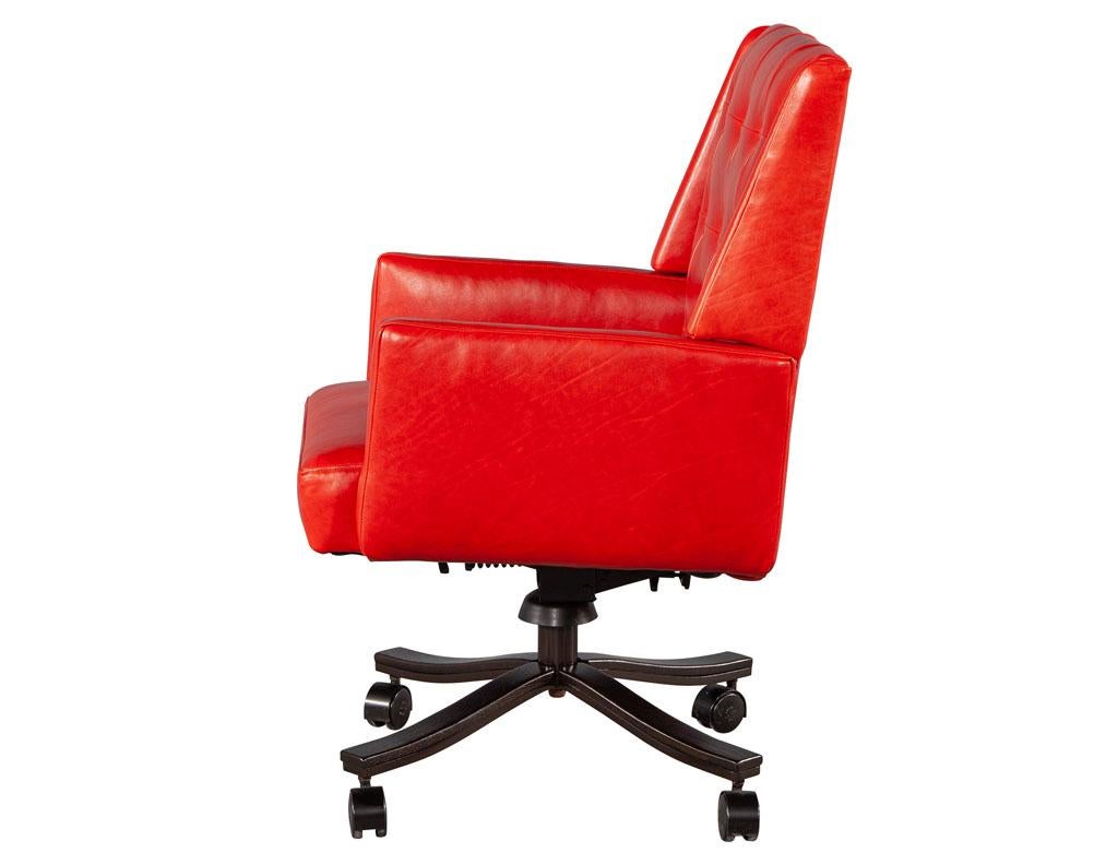 Mid-Century Modern Red Leather Swivel Office Chair In Excellent Condition In North York, ON