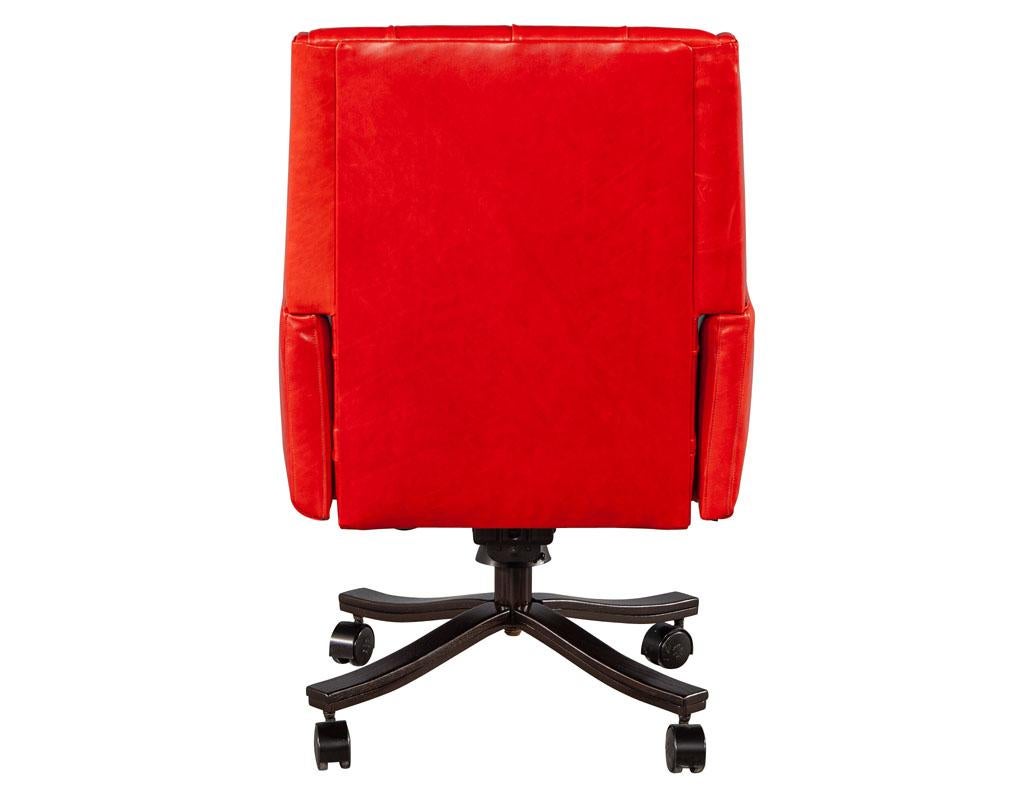 Metal Mid-Century Modern Red Leather Swivel Office Chair