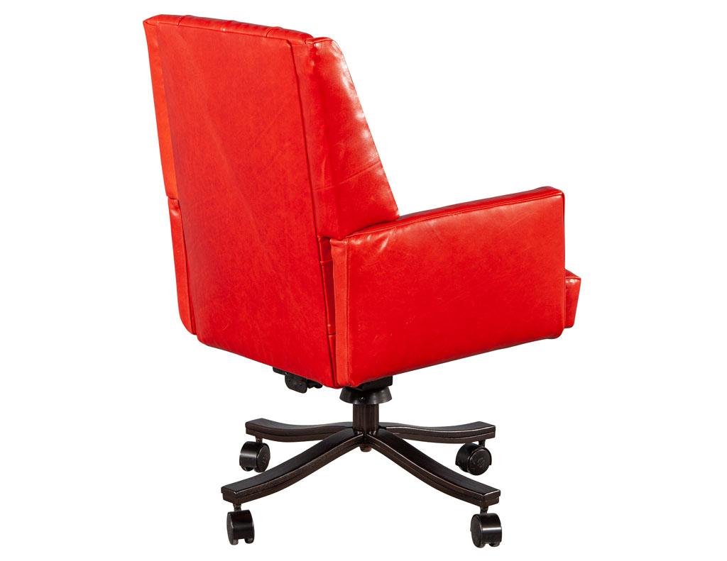 Mid-Century Modern Red Leather Swivel Office Chair 1