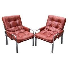 Vintage Mid-Century Modern Red Lounge Armchairs Italy 1970s Set of 2