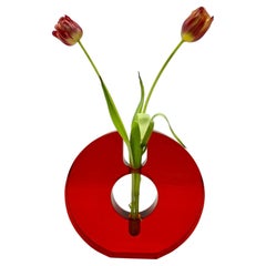 Mid-Century Modern Red Lucite Vase Centerpiece