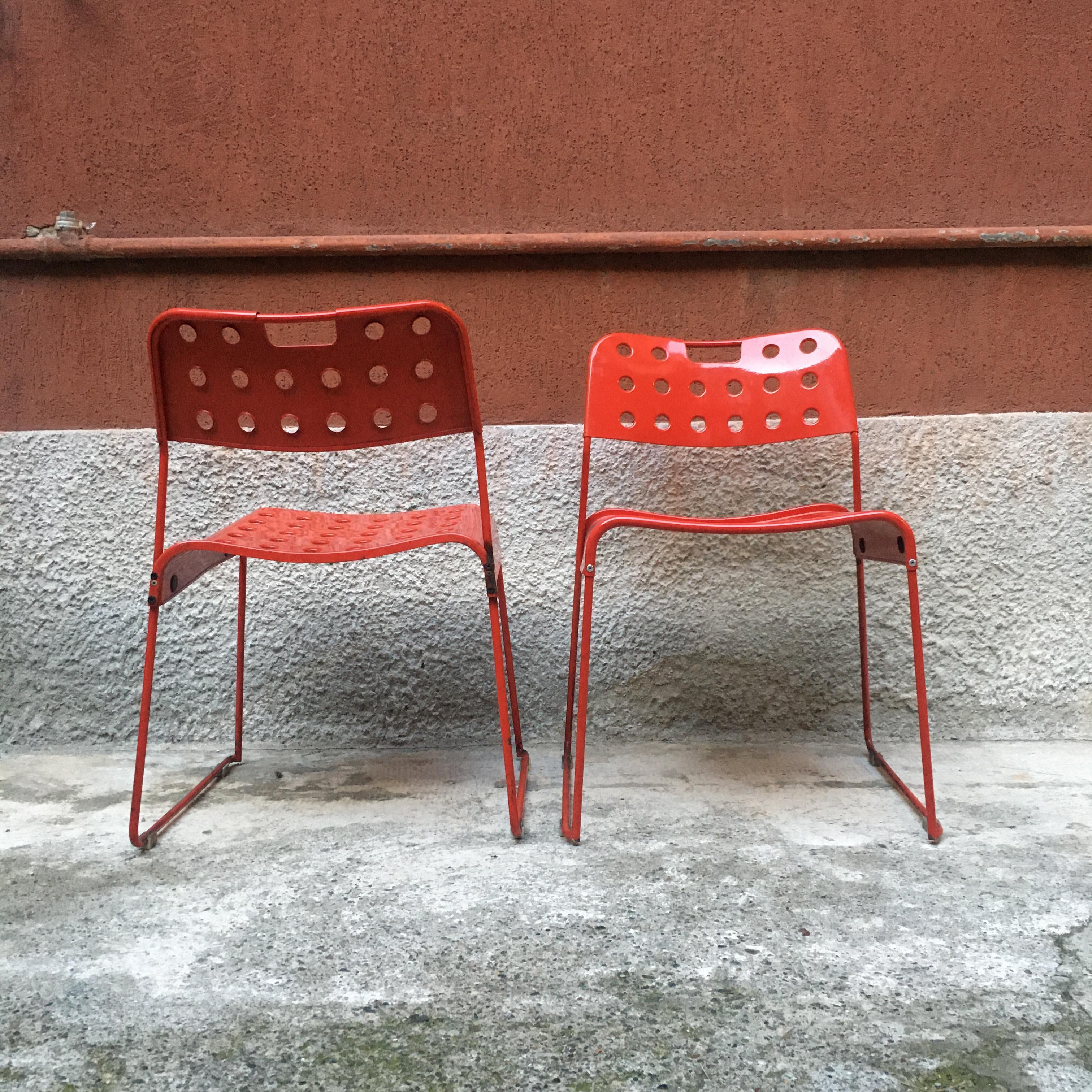 Italian Mid-Century Modern Red Omstak Chairs by Rodney Kinsman for Bieffeplast, 1972