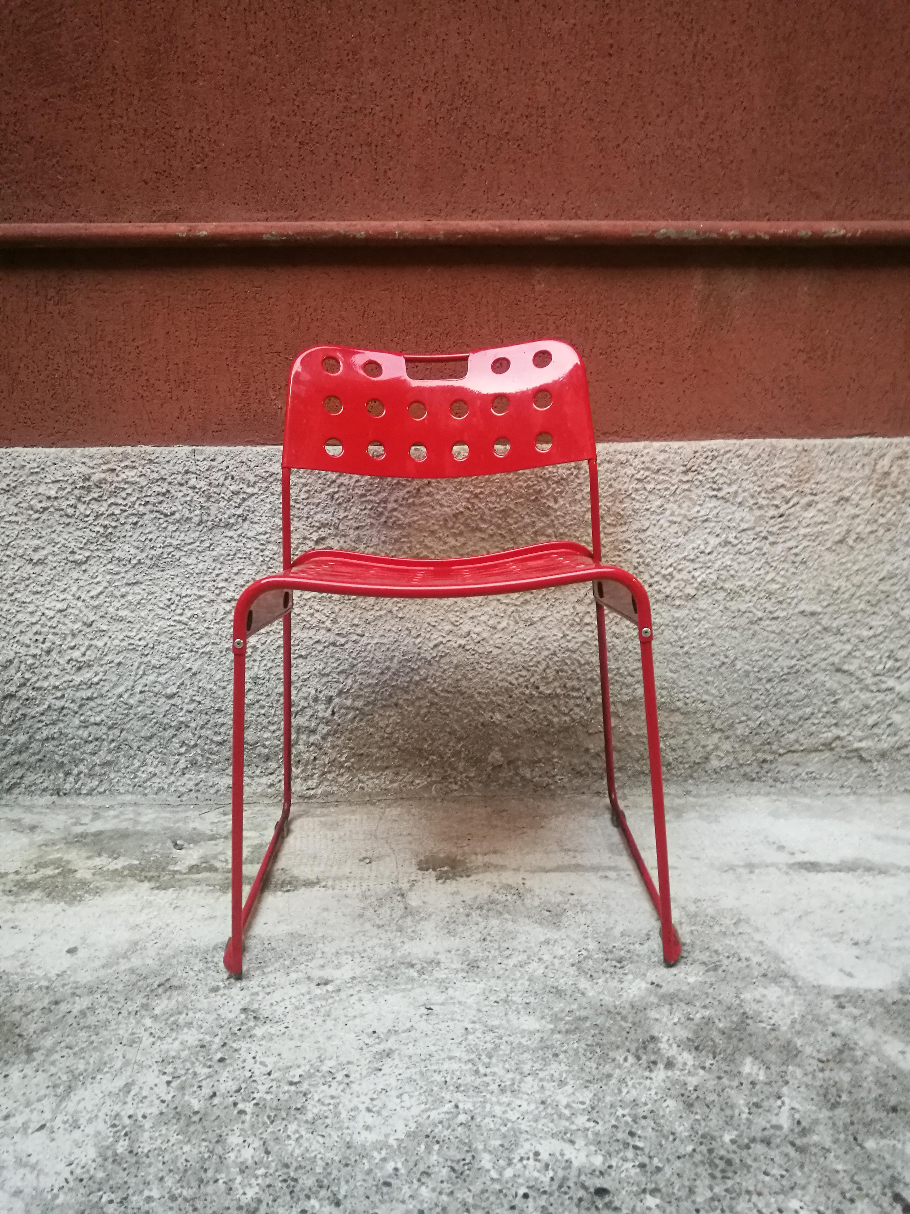 Lacquered Mid-Century Modern Red Omstak Chairs by Rodney Kinsman for Bieffeplast, 1972