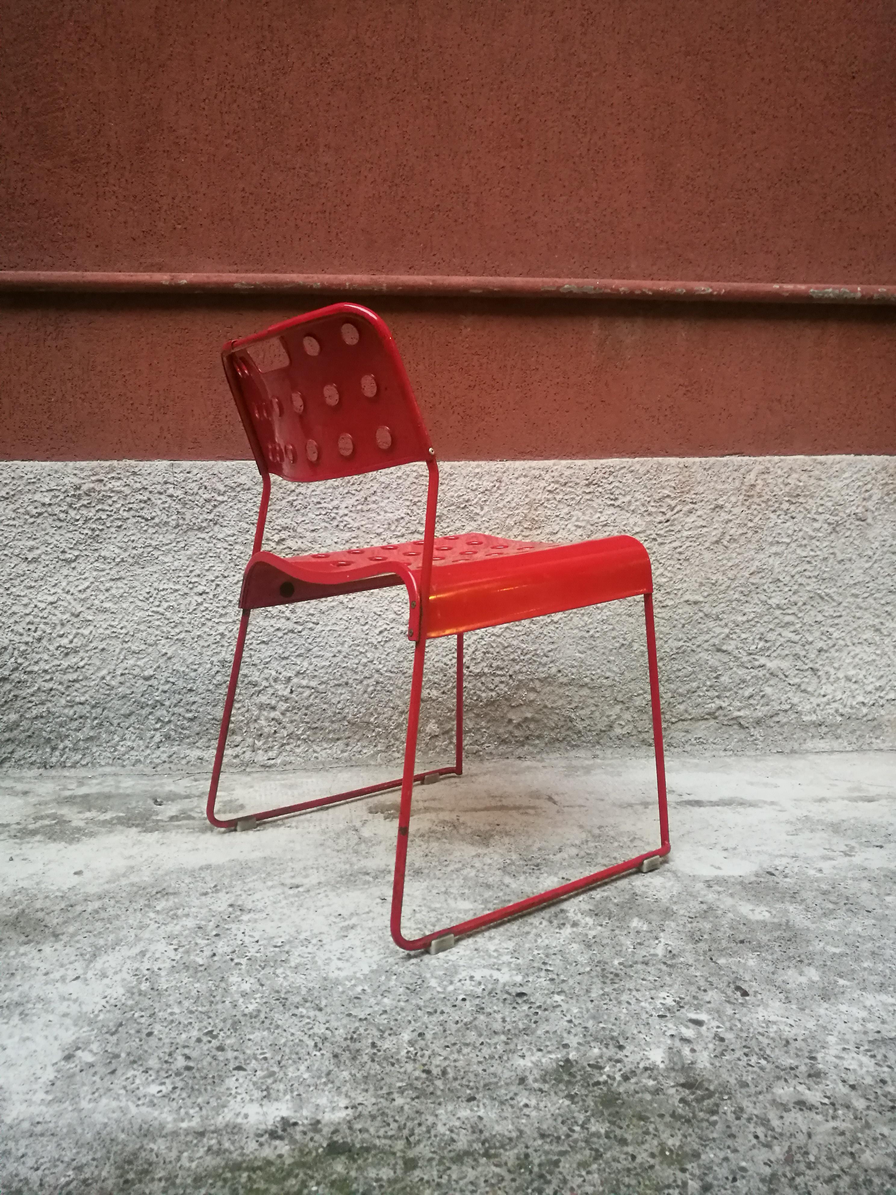 Metal Mid-Century Modern Red Omstak Chairs by Rodney Kinsman for Bieffeplast, 1972