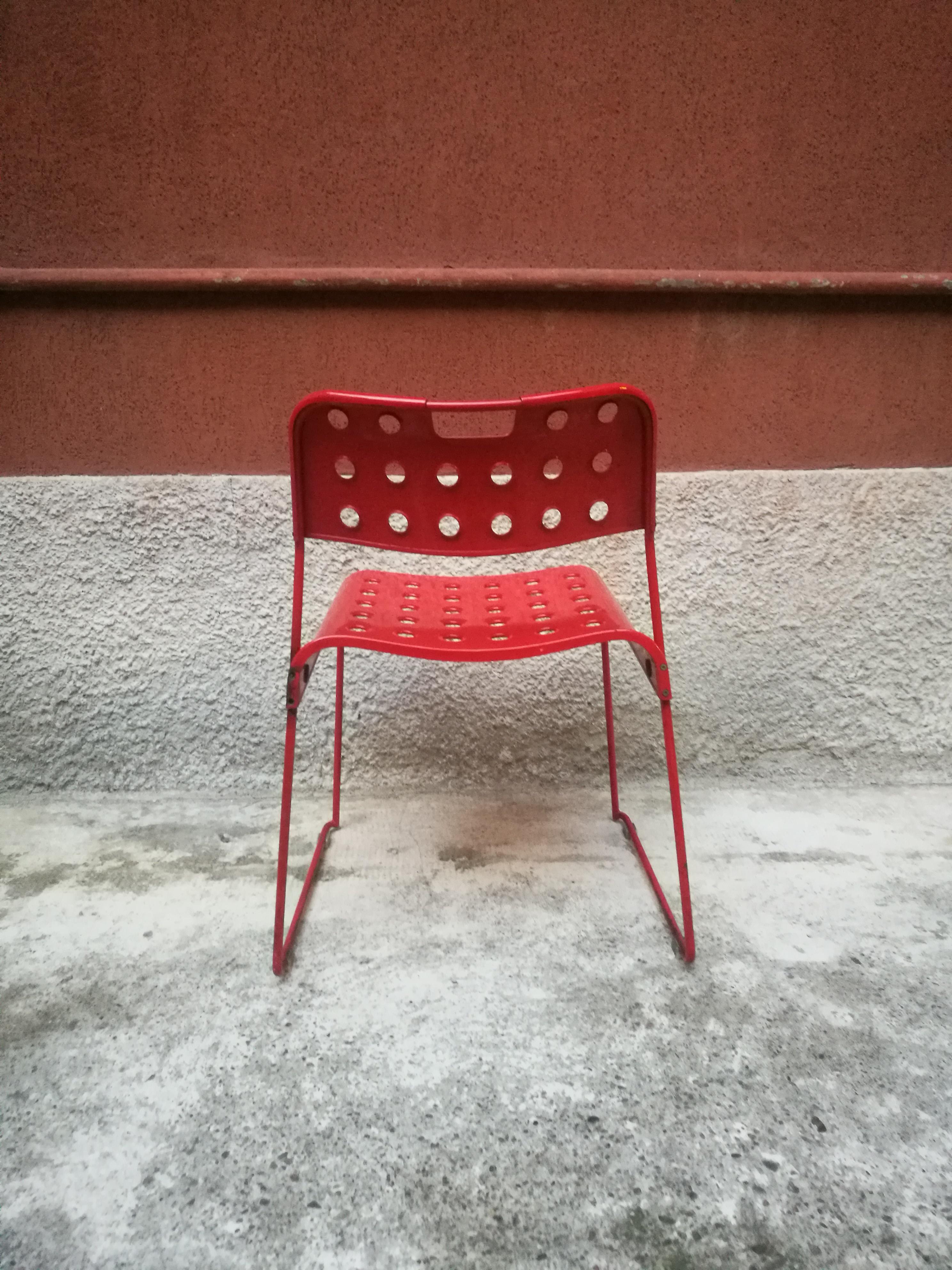 Mid-Century Modern Red Omstak Chairs by Rodney Kinsman for Bieffeplast, 1972 1