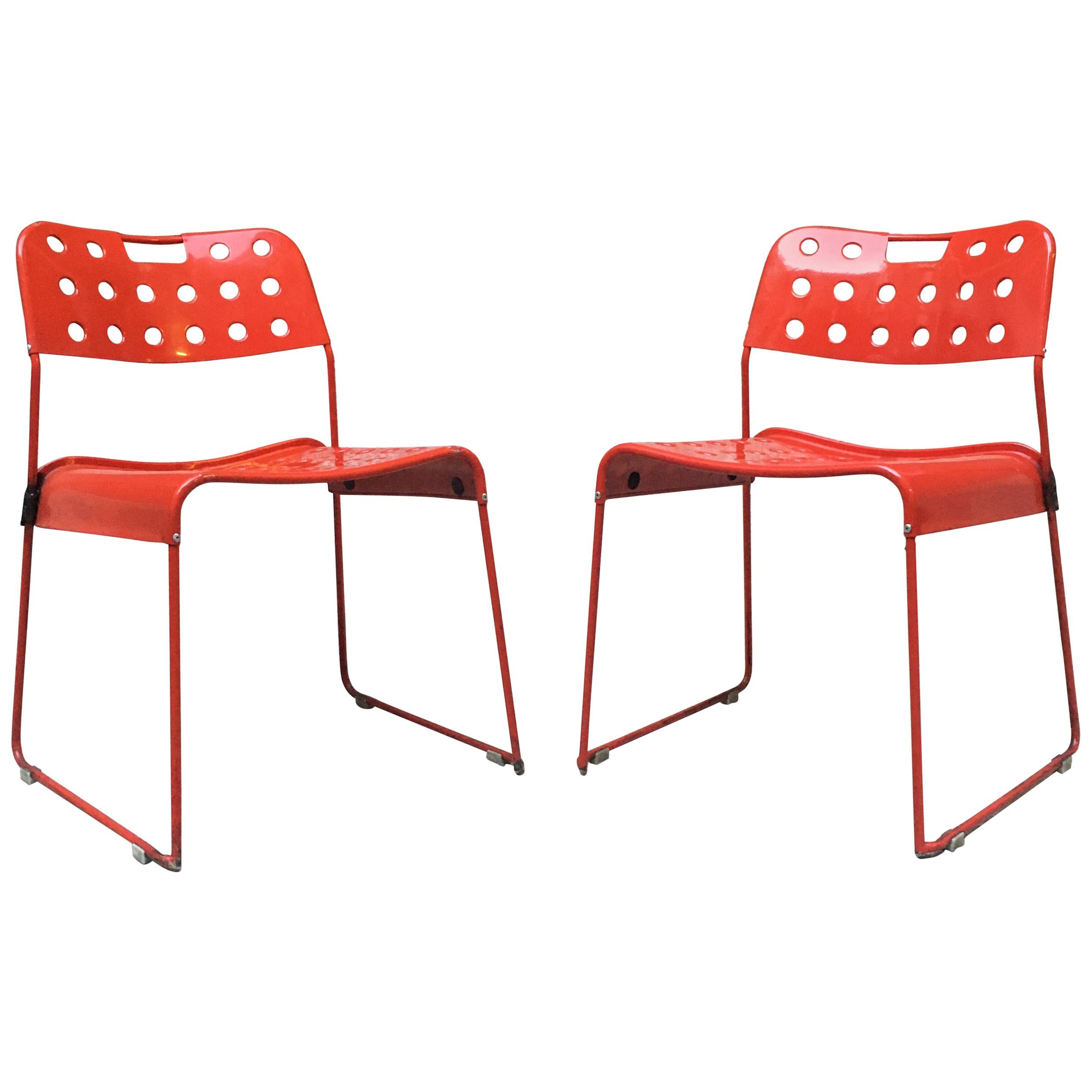 Mid-Century Modern Red Omstak Chairs by Rodney Kinsman for Bieffeplast, 1972