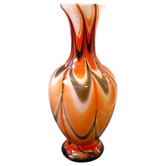 Mid-Century Modern Red Orange and White Opaline Italian Vase, circa 1970