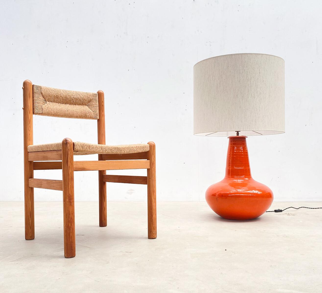 Mid-Century Modern Red/orange ceramic table lamp, Belgium, 1960s.