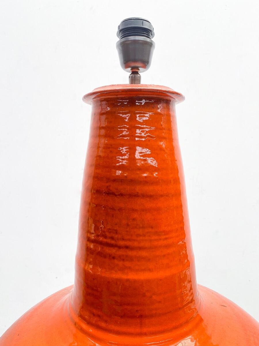 Mid-Century Modern Red/Orange Ceramic Table Lamp, Belgium, 1960s In Good Condition For Sale In Brussels, BE