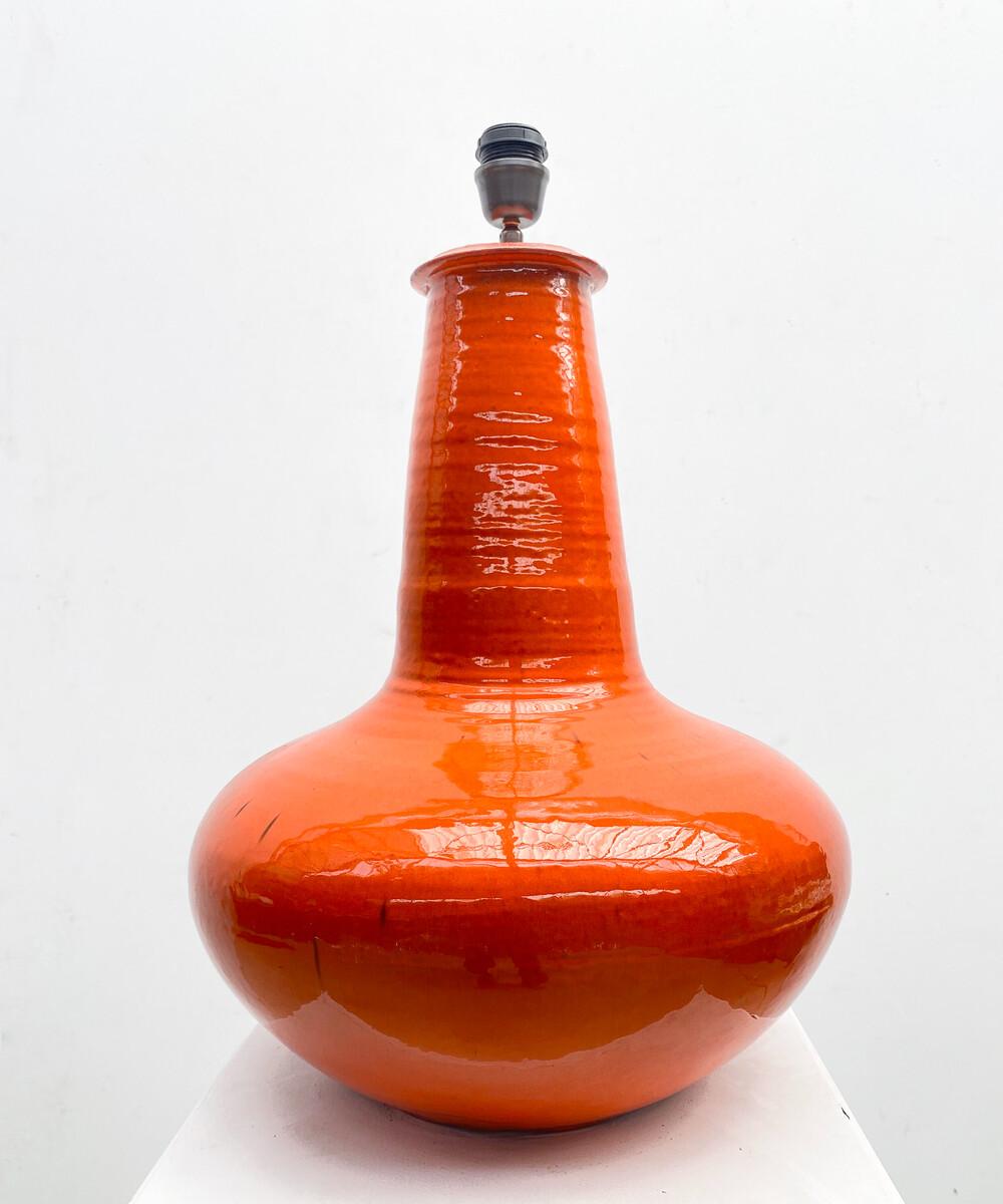 Mid-Century Modern Red/Orange Ceramic Table Lamp, Belgium, 1960s For Sale 2