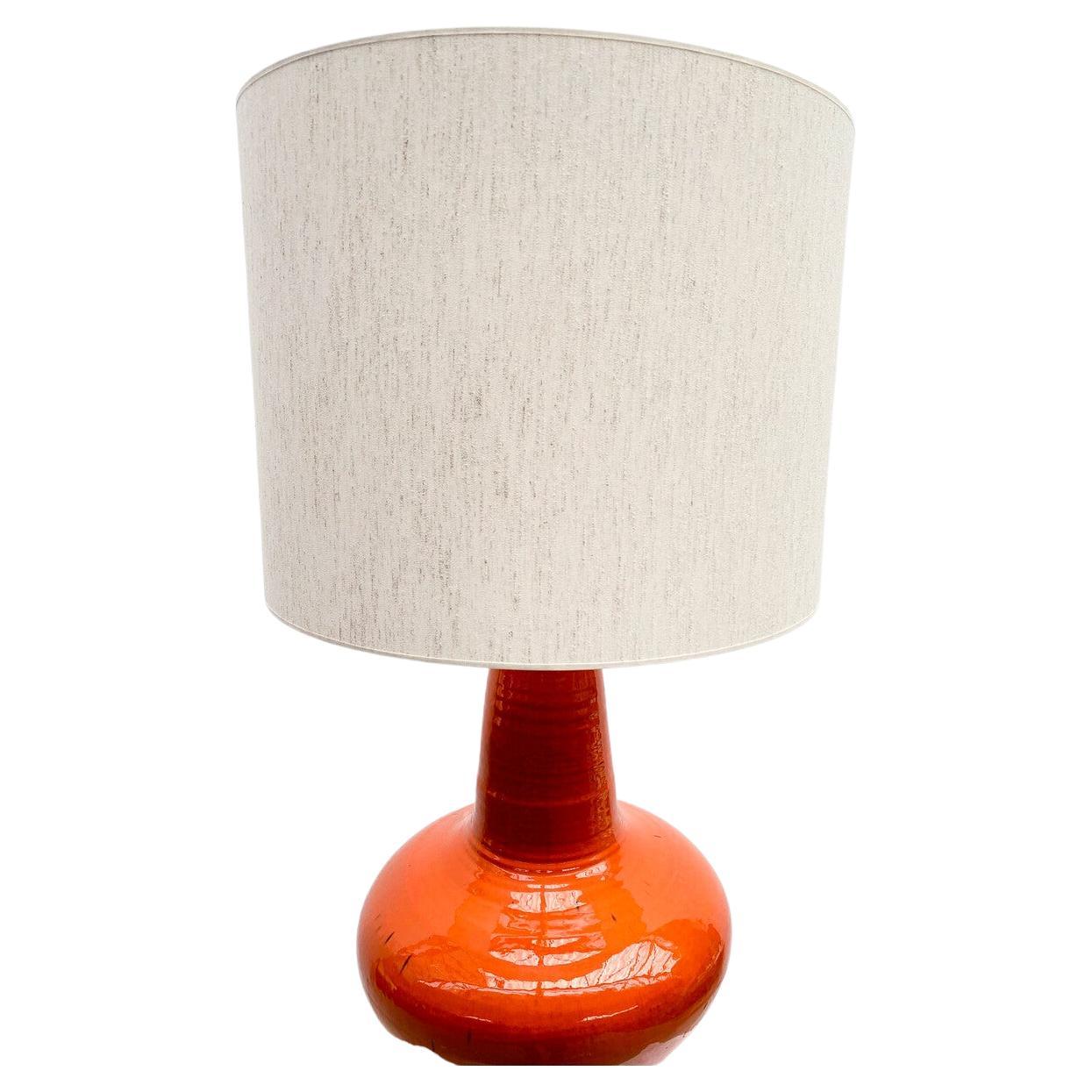Mid-Century Modern Red/Orange Ceramic Table Lamp, Belgium, 1960s