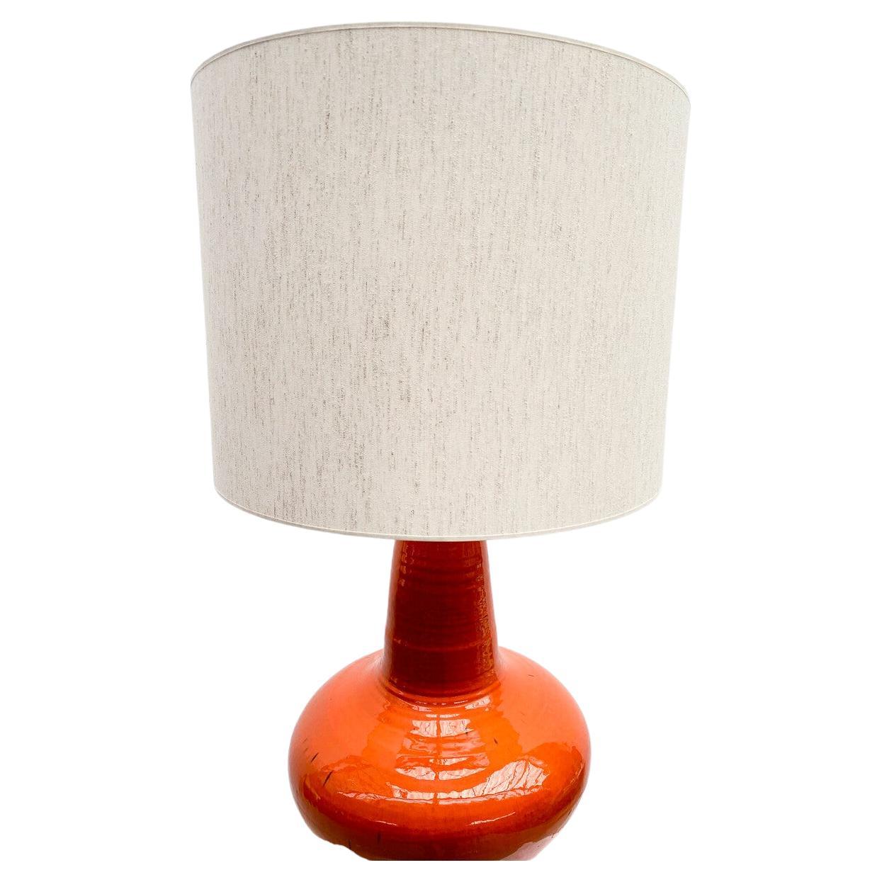 Mid-Century Modern Red/Orange Ceramic Table Lamp, Belgium, 1960s