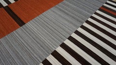 Mid-Century Modern Red-Orange Striped Wool Rug 9'4''x11'9''