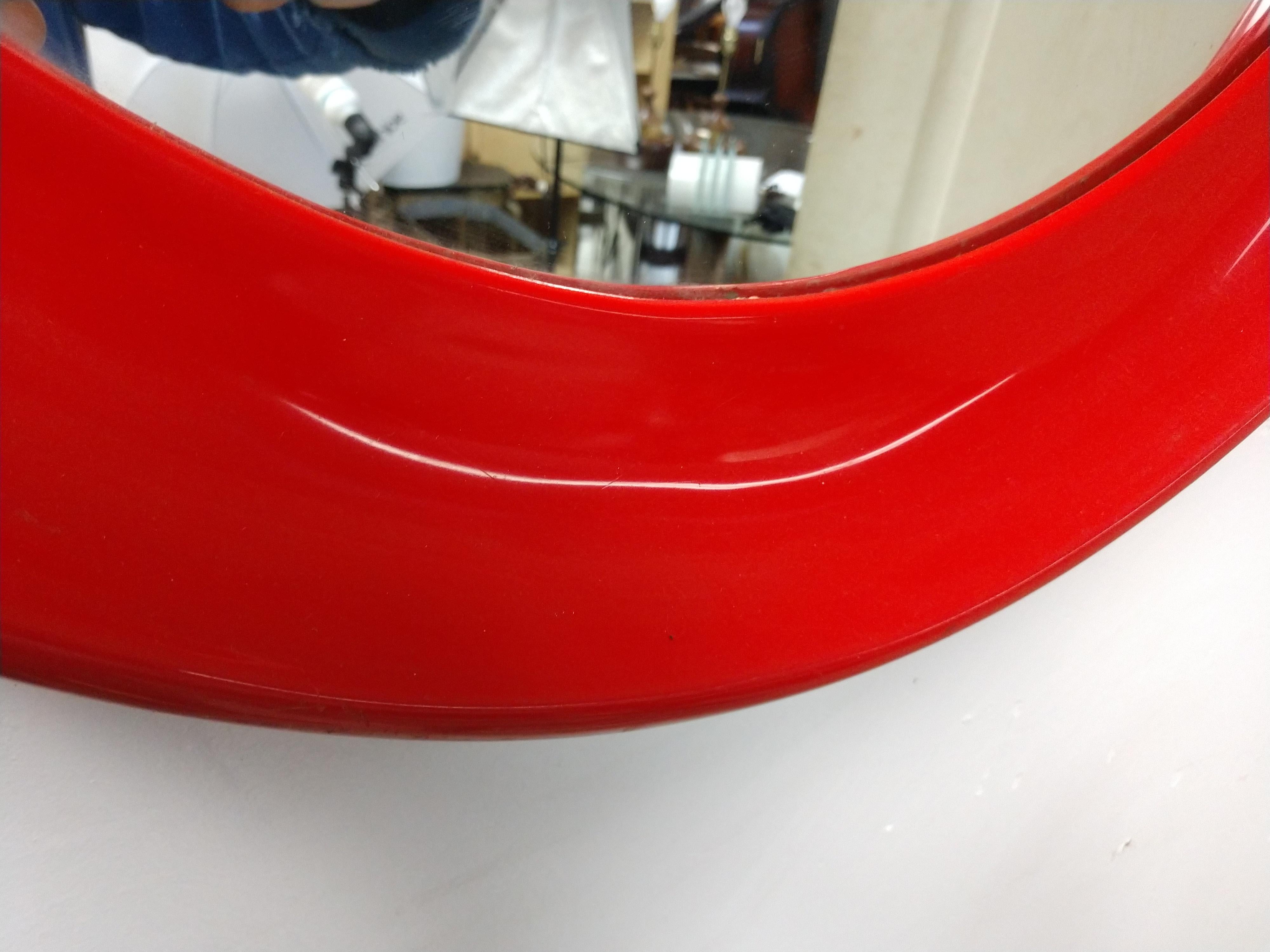 Italian Mid-Century Modern Red Plastic Elliptical Mirror Joe Colombo