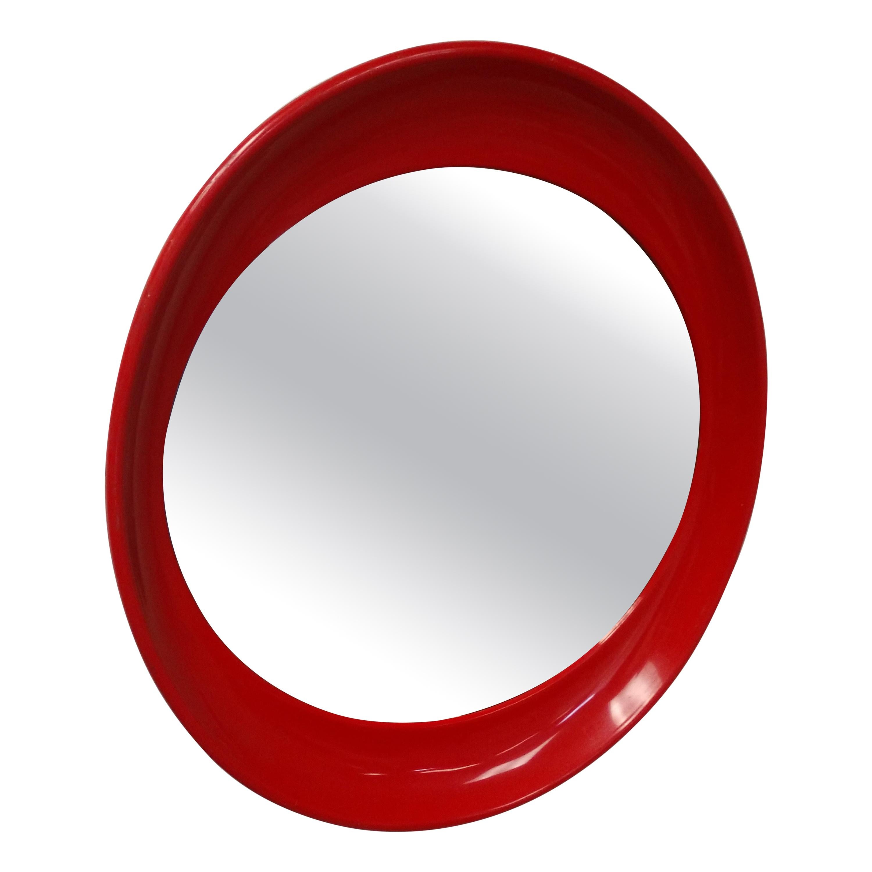 Mid-Century Modern Red Plastic Elliptical Mirror Joe Colombo