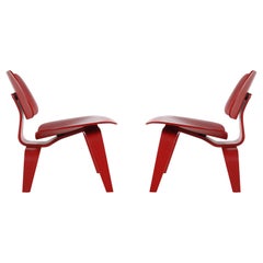 Mid-Century Modern Red Plywood Lounge LCW Chairs by Eames for Herman Miller