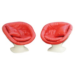 Mid-Century Modern Red Space Age Club Pair of Chairs Raphael Raffel, France