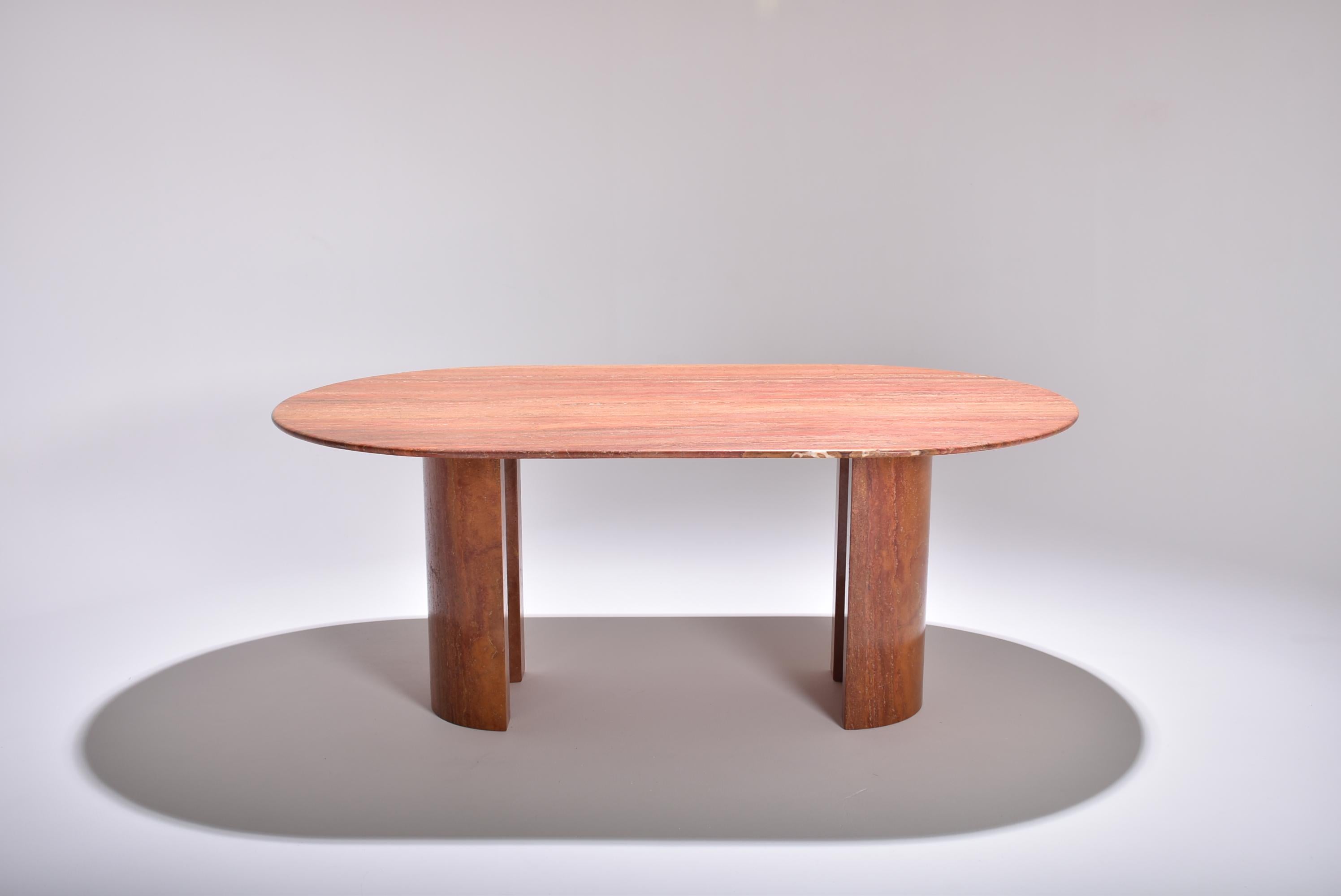Mid-Century Modern Red Travertine Dining Room Table, Italy, 1970 1