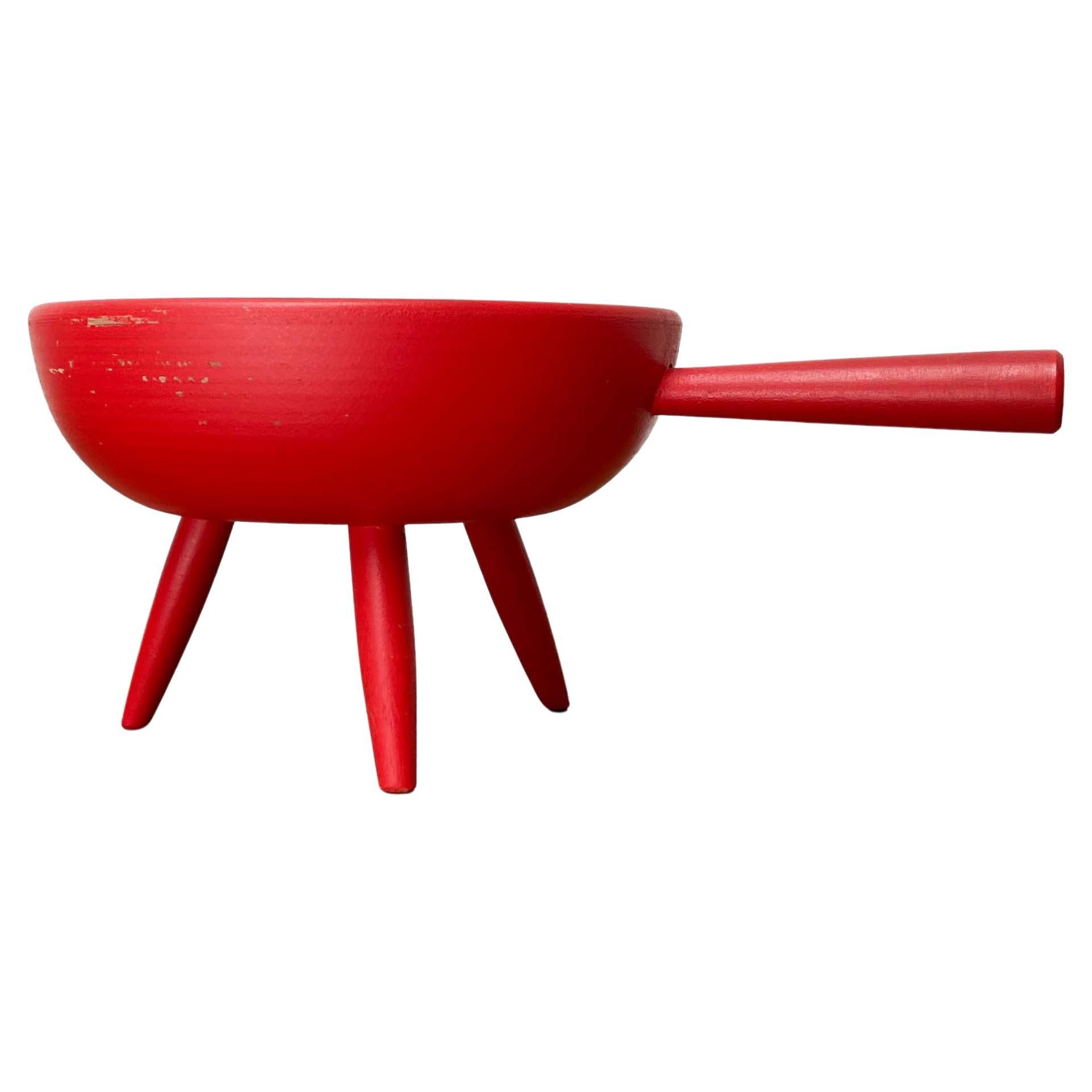 Mid-Century Modern Red Tripod Bowl in Wood from Paavo Asikainen, Finland, 1960s For Sale