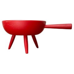 Mid-Century Modern Red Tripod Bowl in Wood from Paavo Asikainen, Finland, 1960s