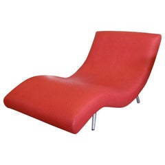 Mid-Century Modern Red Upholstered Chaise Lounge