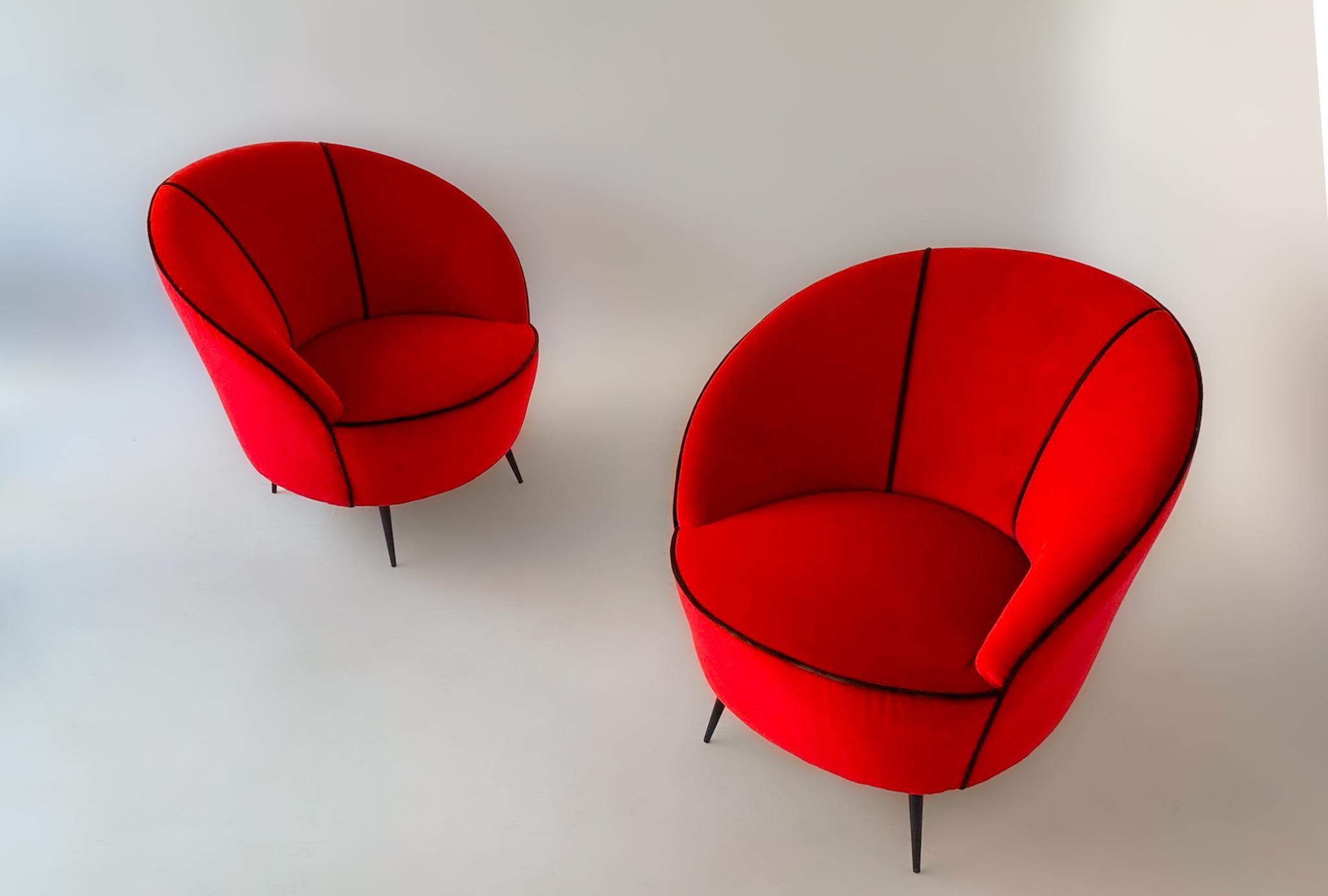 Mid-Century Modern Red Velvet Lounge Chairs by Federico Munari, Italy 1950s 7