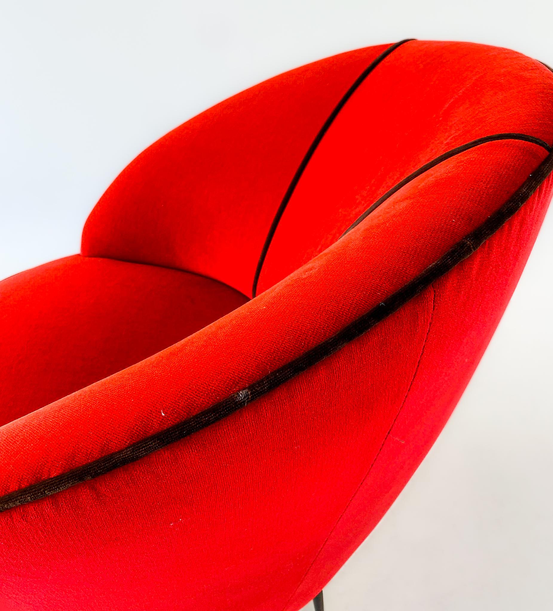 Mid-Century Modern Red Velvet Lounge Chairs by Federico Munari, Italy 1950s 9