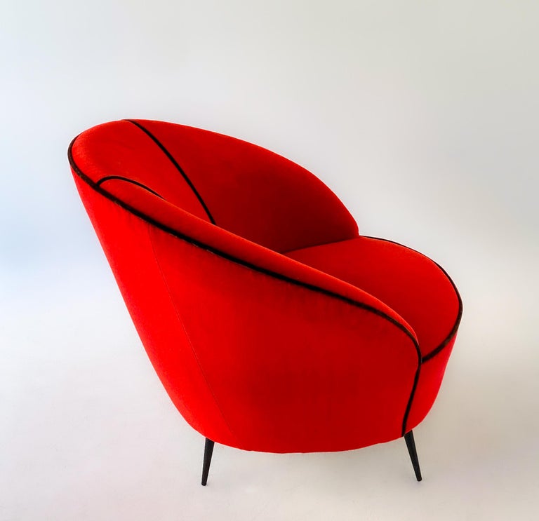 MidCentury Modern Red Velvet Lounge Chairs by Federico Munari, Italy