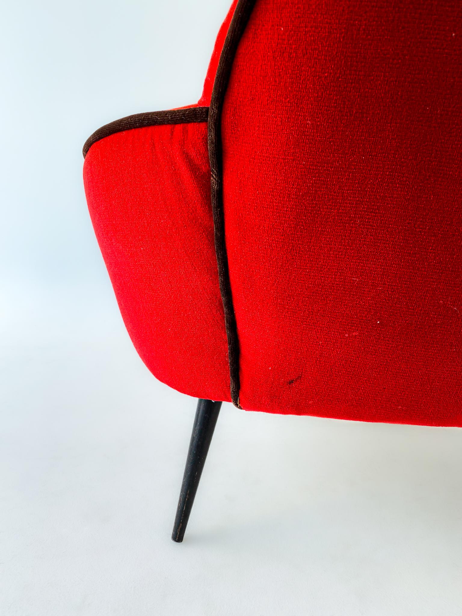 Painted Mid-Century Modern Red Velvet Lounge Chairs by Federico Munari, Italy 1950s