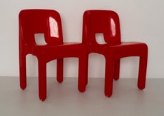 Mid-Century Modern Red Vintage Plastic Dining Chairs Joe Colombo 1960s Italy