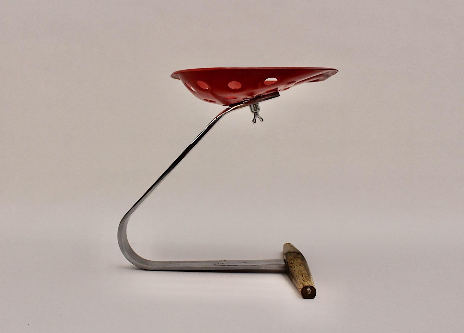 Modern Red Vintage Stool Mezzadro Achille & Pier Giacomo Castiglioni , 1950s For Sale 4
