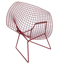 Mid-Century Modern Red Wire Diamond Lounge Patio Chair by Harry Bertoia Knoll