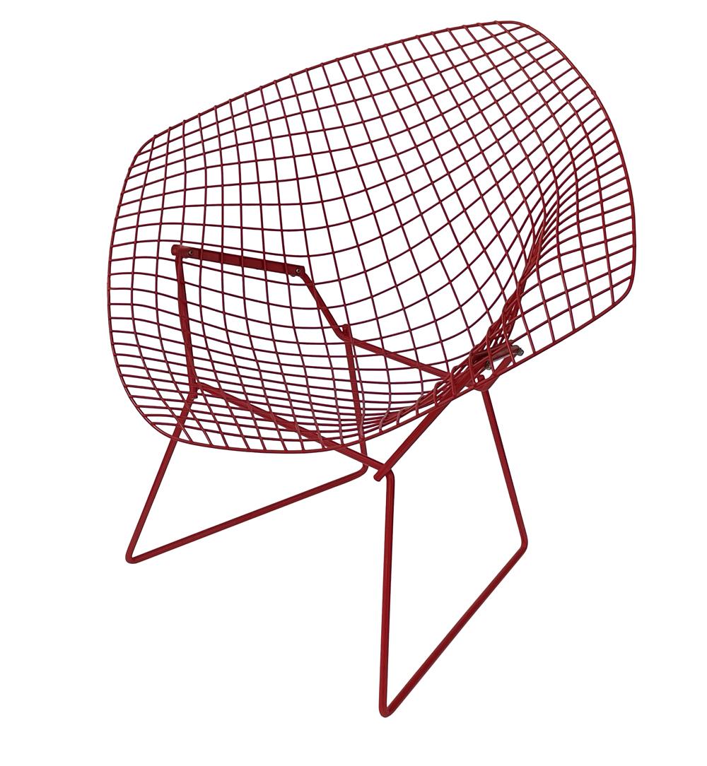 American Mid-Century Modern Red Wire Diamond Lounge Patio Chair by Harry Bertoia Knoll For Sale
