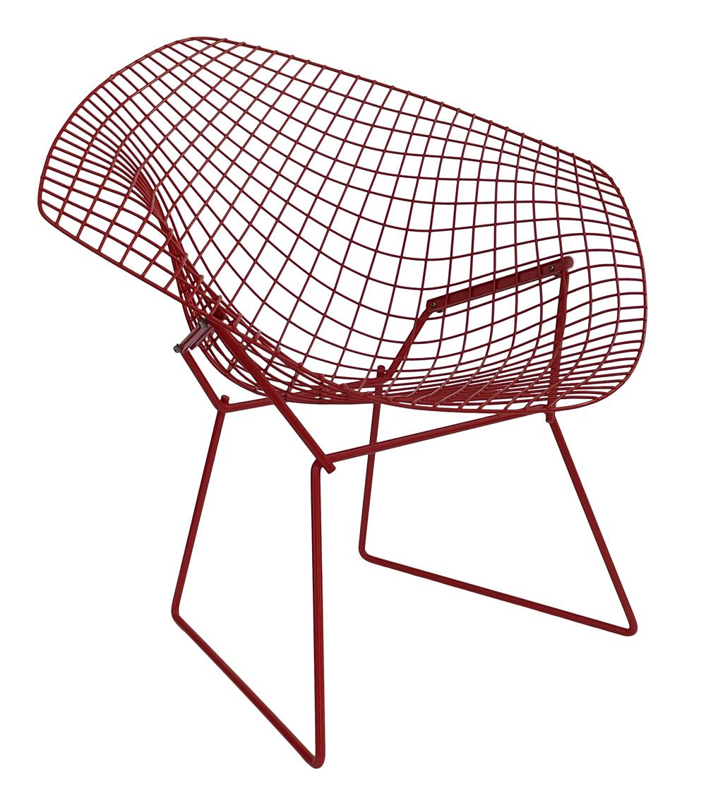 Contemporary Mid-Century Modern Red Wire Diamond Lounge Patio Chair by Harry Bertoia Knoll For Sale