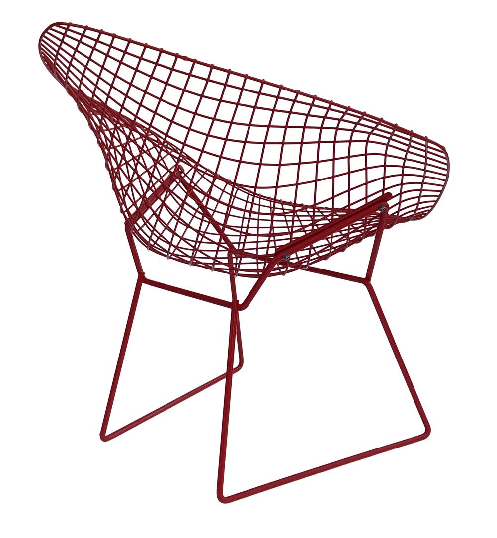 Mid-Century Modern Red Wire Diamond Lounge Patio Chair by Harry Bertoia Knoll For Sale 1