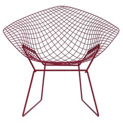 Mid-Century Modern Red Wire Diamond Lounge Patio Chair by Harry Bertoia Knoll