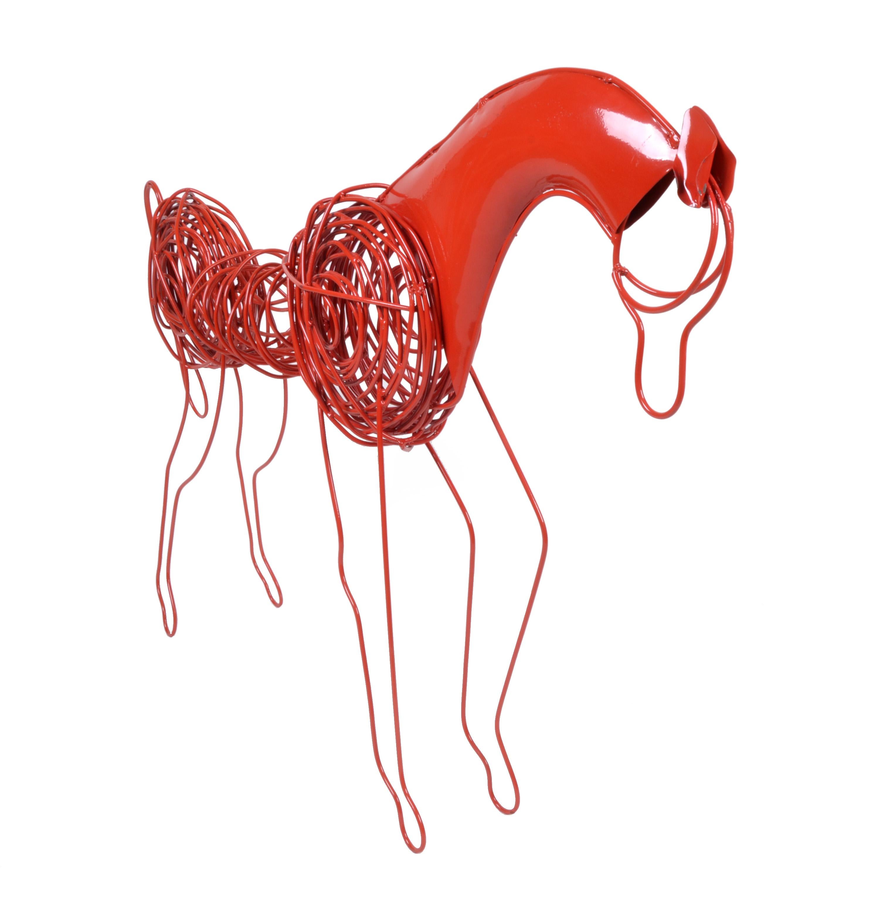 American Mid-Century Modern Red Wire Horse Sculpture