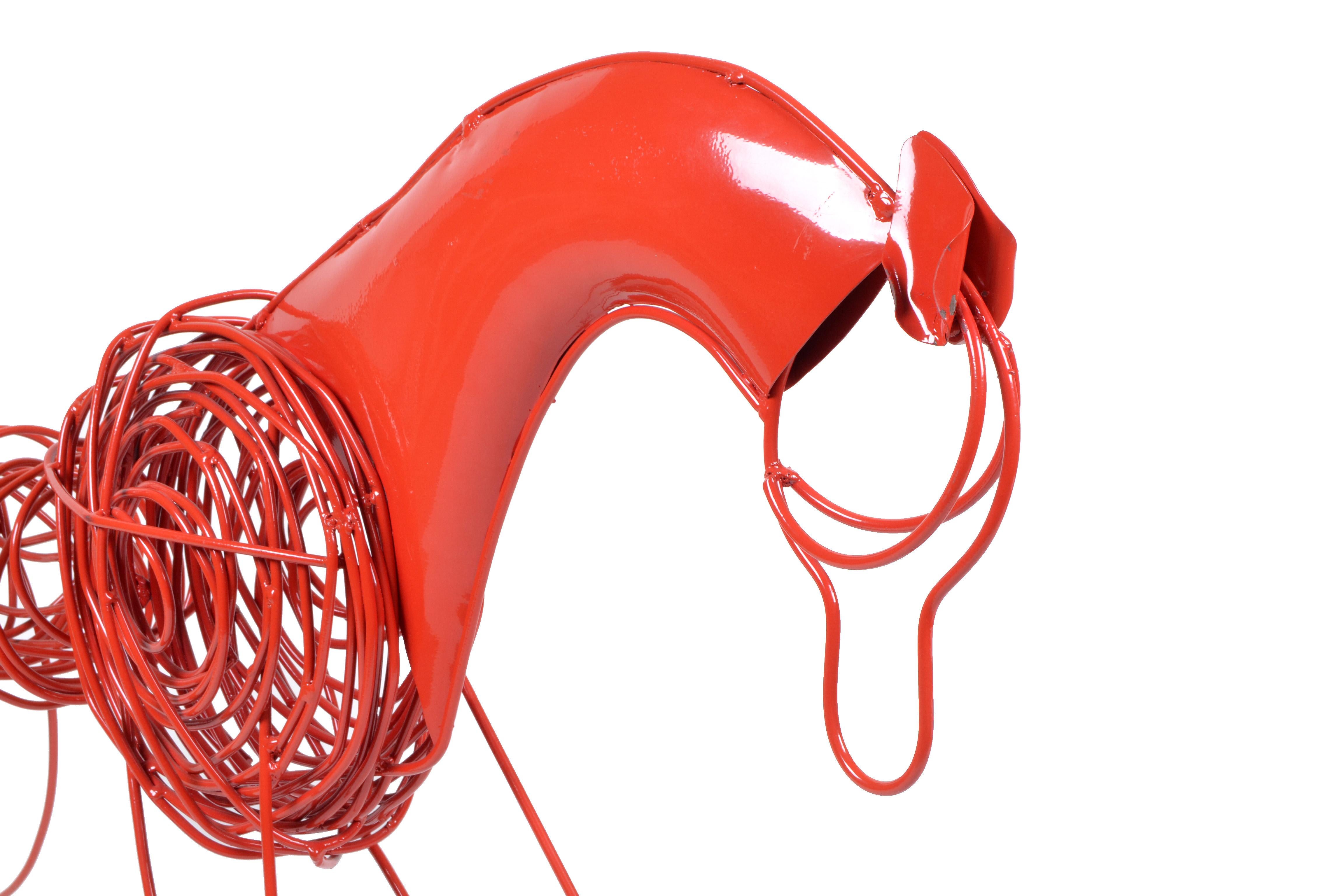 20th Century Mid-Century Modern Red Wire Horse Sculpture