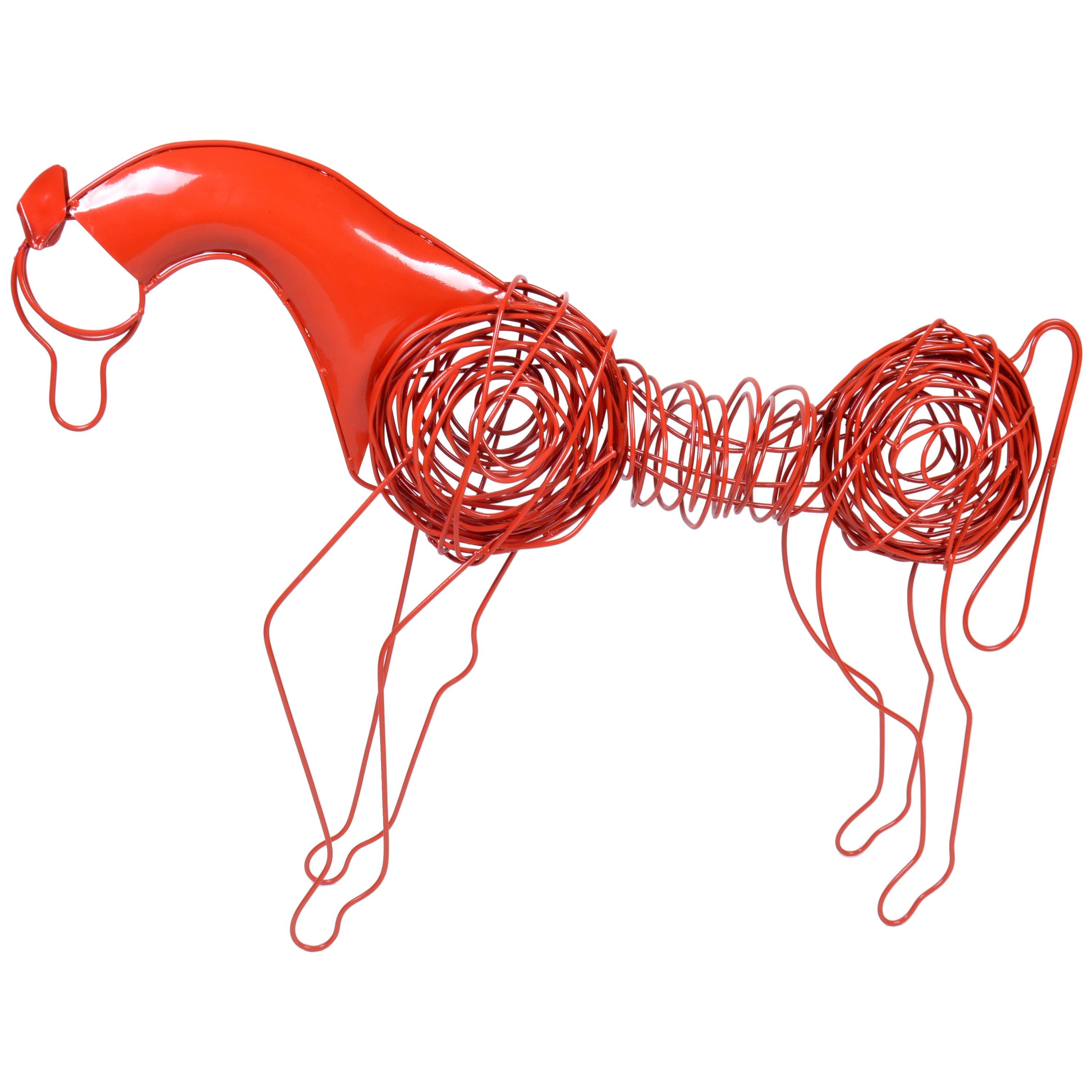 Mid-Century Modern Red Wire Horse Sculpture