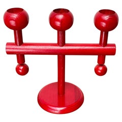 Mid-Century Modern Red Wooden Candle Holder from Aarikka, Finland, 1960s
