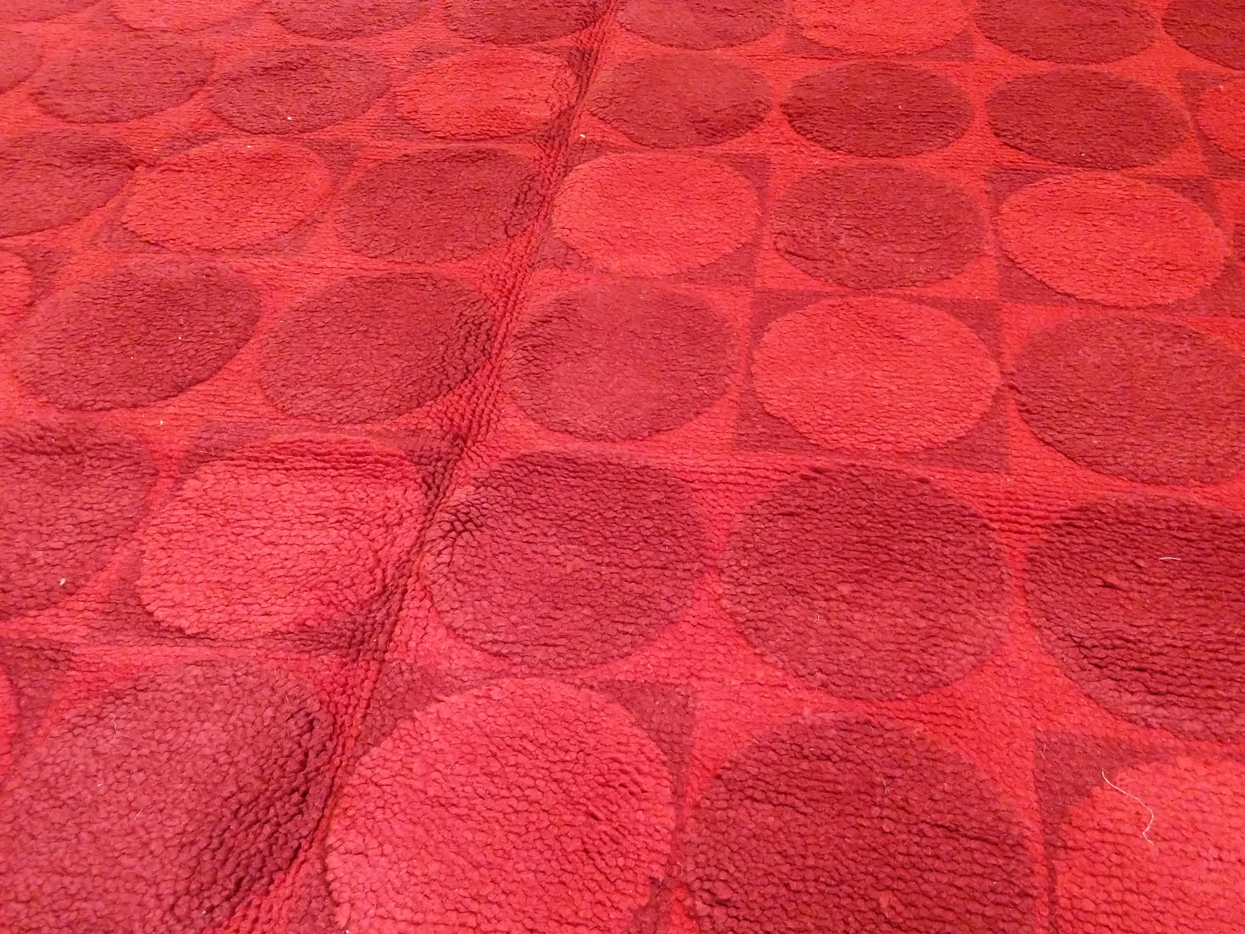Hand-Knotted Mid-Century Modern Red Wool Rug For Sale